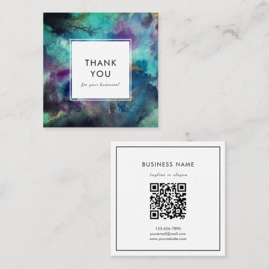 Lebendiger blauer Aquarell-Abstrakt QR-Code Danke Quadratische Visitenkarte (Vorne/Hinten)