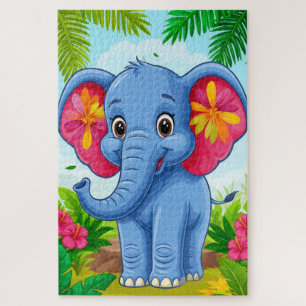 Lebendiger blauer Elefant Cartoon im tropischen Ds Puzzle