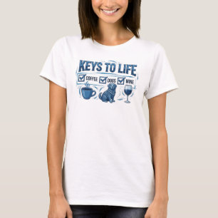 Lebendiger blauer KUNSTDRUCK KAFFEE DANN WEIN T-Shirt