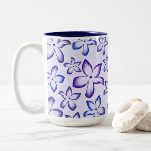 Lebendiger Blaulila Farbverlauf-Blume Zweifarbige Tasse