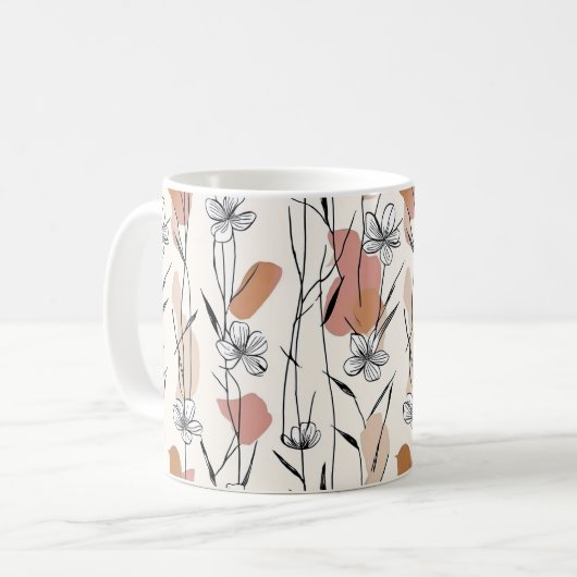 Lebendiger Blumen-Muster-Mug mit Linienzeichnung Kaffeetasse (Vorderseite Links)