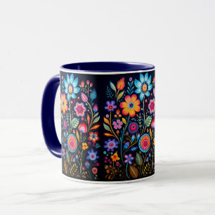 Lebendiger Blumengarten Schwarze Keramik-Kombitass Tasse
