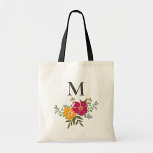 Lebendiger Blumenstrauß Brautjungfer Monogramm   Tragetasche