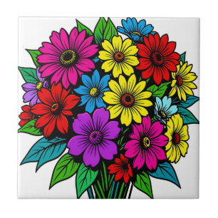 Lebendiger Blumenstrauß in vielen Farben  Fliese