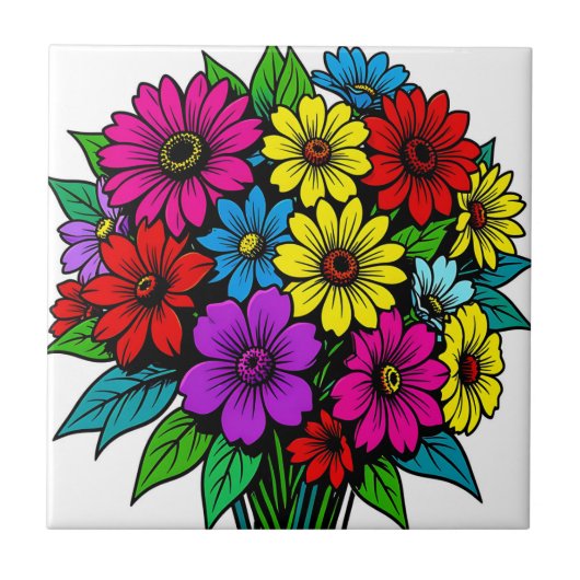 Lebendiger Blumenstrauß in vielen Farben Fliese (Vorderseite)