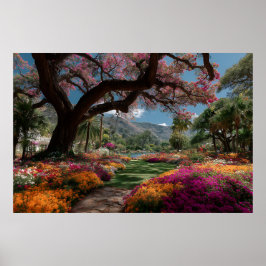 Lebendiger Blütenbaumgarten Paradiesblick Poster
