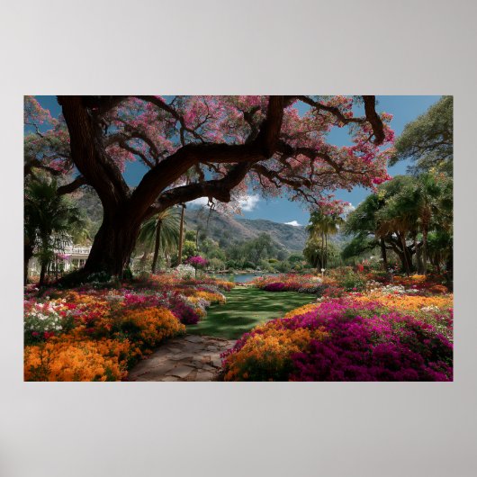 Lebendiger Blütenbaumgarten Paradiesblick Poster (Vorne)