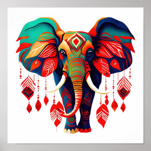 Lebendiger Boho-Chic-Elefant Poster (Vorne)