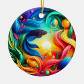 Lebendiger Bunter Glas Abstrakter Kampffisch Keramik Ornament (Vorne)