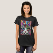 Lebendiger Bunter Patch Style Katzen Kunstliebhabe T-Shirt (Vorne ganz)