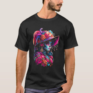 Lebendiger Catrina-Zuckerschädel Dia De Los Muerto T-Shirt