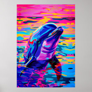 Lebendiger Delfin – Farbiger Ozeantraum Poster