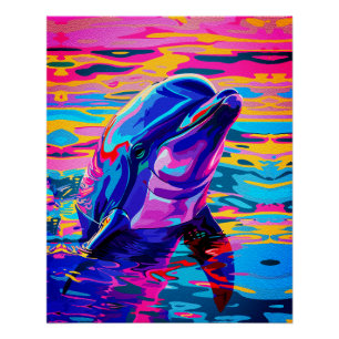 Lebendiger Delfin – Farbiger Ozeantraum Poster