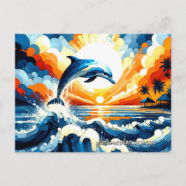 Lebendiger Delfin-Sonnenuntergang-Splash Feiertagspostkarte