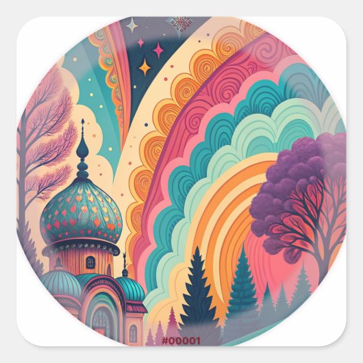 Lebendiger Fantasy-Moschee-Kreis-Aufkleber – Anpas Quadratischer Aufkleber (Vorderseite)