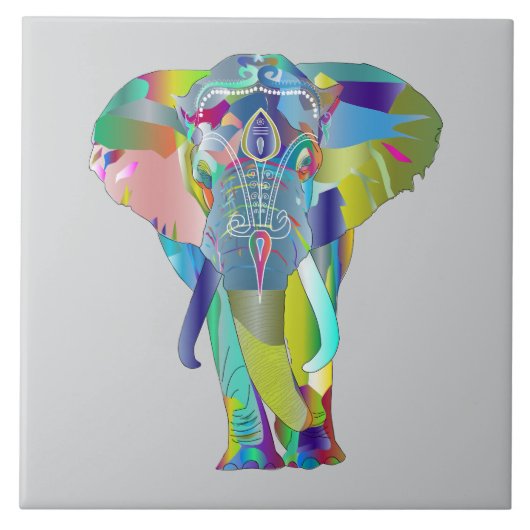 Lebendiger Farb-Mandala-Elefant Fliese (Vorderseite)