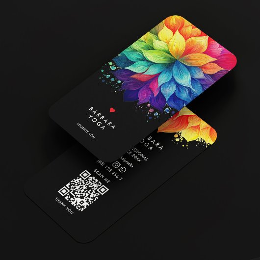 Lebendiger, farbenfroher Lotus Mandala Therapist Y Visitenkarte