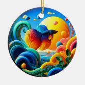 Lebendiger farbiger Glas abstrakter Kampffisch Keramik Ornament (Vorne)