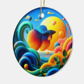 Lebendiger farbiger Glas abstrakter Kampffisch Keramik Ornament (Links)