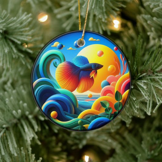 Lebendiger farbiger Glas abstrakter Kampffisch Keramik Ornament