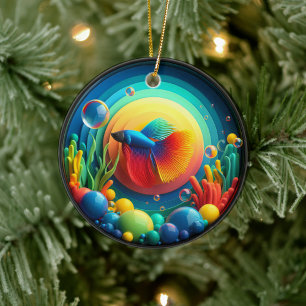 Lebendiger farbiger Glas-Abstrakter Kampffisch Keramik Ornament