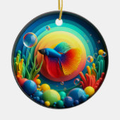 Lebendiger farbiger Glas-Abstrakter Kampffisch Keramik Ornament (Vorne)