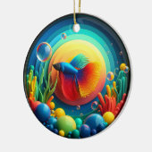 Lebendiger farbiger Glas-Abstrakter Kampffisch Keramik Ornament (Links)