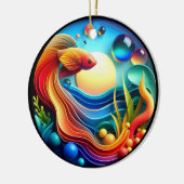 Lebendiger farbiger Glas abstrakter Kampffisch Keramik Ornament (Links)