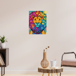 Lebendiger Farbiger Mosaik-Löwe Geometrisch Abstra Poster