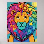Lebendiger Farbiger Mosaik-Löwe Geometrisch Abstra Poster (Vorne)