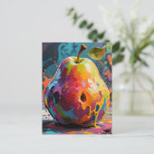 Lebendiger Farbklecks Birne Postkarte (Stehend Vorderseite)