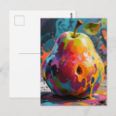 Lebendiger Farbklecks Birne Postkarte (Vorne/Hinten)
