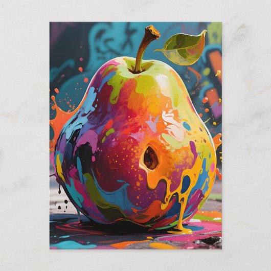 Lebendiger Farbklecks Birne Postkarte (Vorderseite)