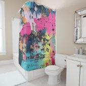 Lebendiger Farbklecks-Graffiti Pink Gelb Blau Duschvorhang (Beispiel)