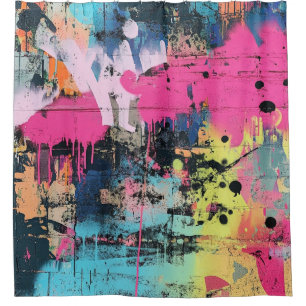 Lebendiger Farbklecks-Graffiti Pink Gelb Blau Duschvorhang