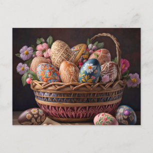 Lebendiger Festlicher Osterhasenkorb mit Ostereier Postkarte