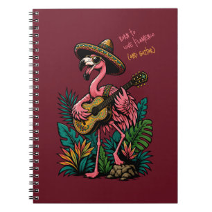 lebendiger Flamingo mit Sombrero beim Gitarrespiel Notizblock