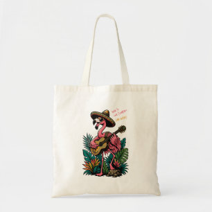 lebendiger Flamingo mit Sombrero beim Gitarrespiel Tragetasche
