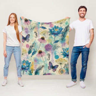 Lebendiger Floraler Aquatischer Traum Fleecedecke