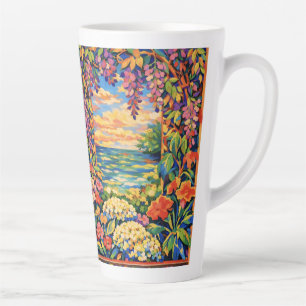 Lebendiger Floraler Ozean-Sonnenuntergang-Garten – Milchtasse