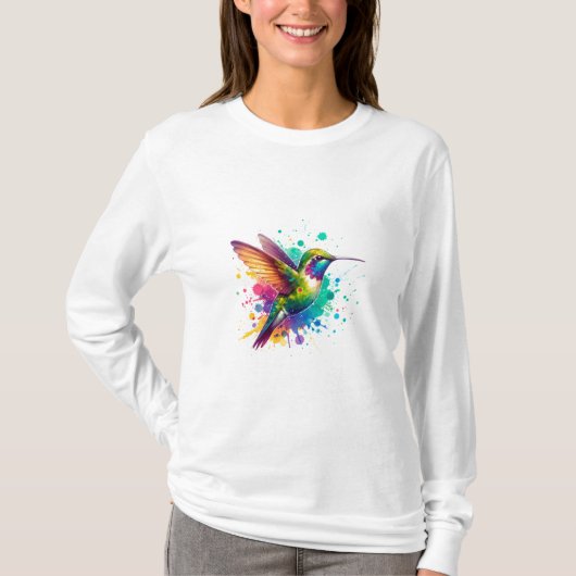 Lebendiger Flug – Wasserfarbene Kolibri-Explosion T-Shirt (Vorderseite)