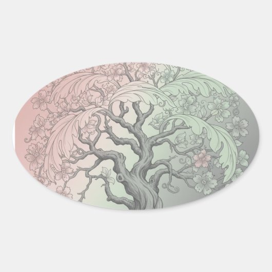 Lebendiger Frühlingsbaum - Blühende Blumen Custom Ovaler Aufkleber (Vorderseite)