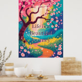Lebendiger Frühlingsweg unter blühenden Kirschblüt Poster (Küche)