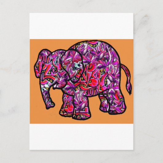 lebendiger Funky Graffiti-Elefant Postkarte (Vorderseite)