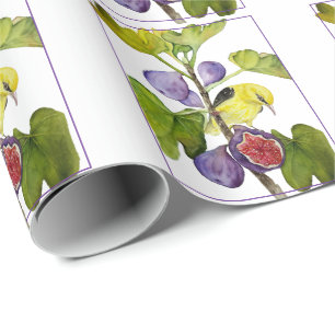 Lebendiger gelber Vogel mit violetten Feigen Aquar Geschenkpapier