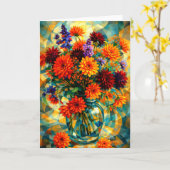 Lebendiger geometrischer Dahlienstrauß Karte (Gelbe Blume)