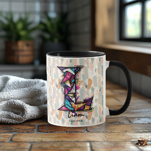 Lebendiger geometrischer Monogramm-Becher - L für  Tasse