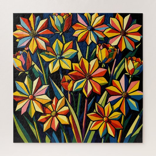 Lebendiger geometrischer Regenbogen-Blumenstrauß Puzzle (Vertikal)