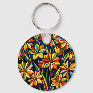 Lebendiger geometrischer Regenbogen-Blumenstrauß Schlüsselanhänger
