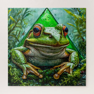 Lebendiger grüner Frosch mit auffälligen Augen Puzzle